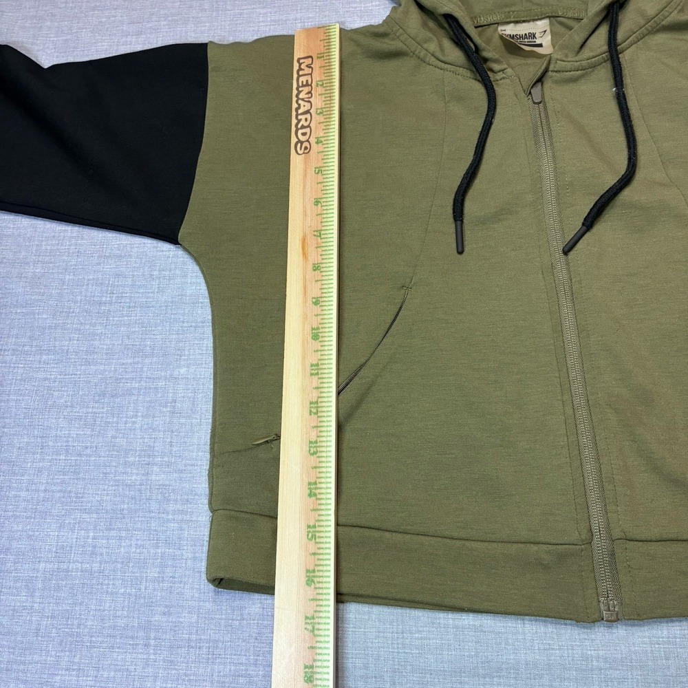 Gymshark Cropped Hoodie Womens Small Green Black Full Zip Hood Athletic - Picture 7 of 10